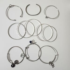 Silver Tone Thin Bangle Wire Charm Bracelets Mom Motivational Anchor